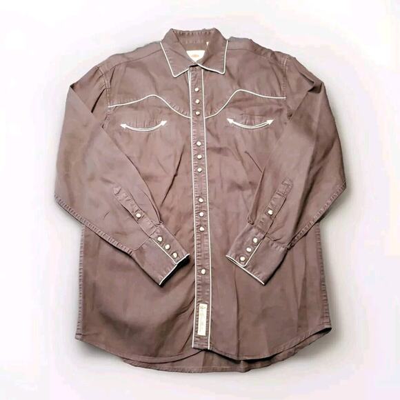 Larry Mahan Other - Larry Mahan Western Pearl Snap Shirt Mens Size Large Brown Embroidery Cowboy